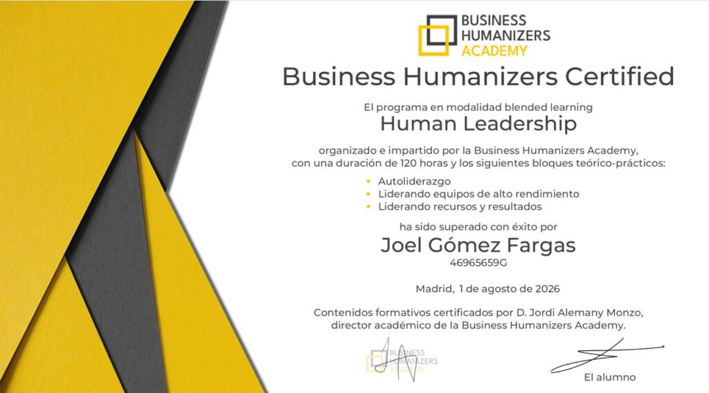 Certificado Business Humanizers Certified del programa Human Leadership