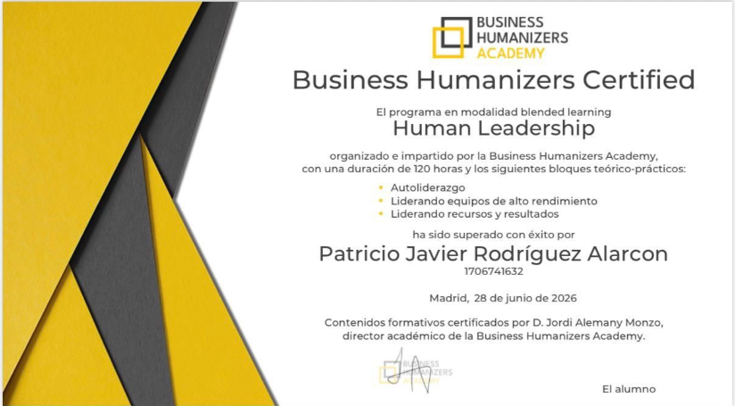 Certificado Business Humanizers Certified del programa Human Leadership